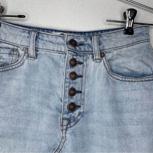 We The Free A-line Distressed Denim Blue Button Fly Mini Skirt - Picture 2 of 12
